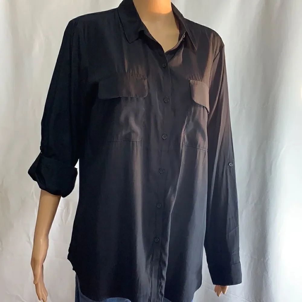 Express Button Front 2 Pocket Long Sleeve Blouse - Picture 2 of 9